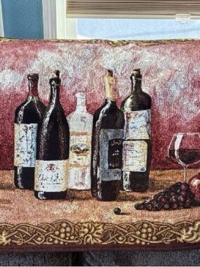Wine Bottle Tapestry Throw - Deep Red and Brown Palette
